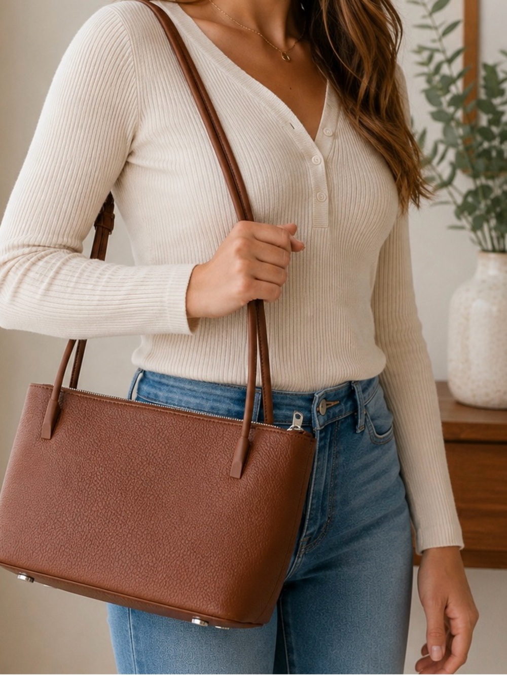 Classic Pebbled Brown Shoulder Tote